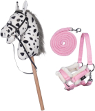 HKM Cheval à bâton pie avec licol et longe roses 🌸🐴