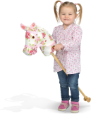 🌸 Pink Papaya Cheval bâton (Hobby Horse) Motif Floral avec crinière Blanche 🌸